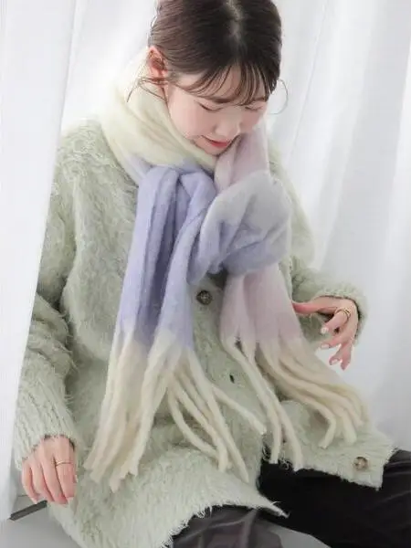 

Полосатый шарф, свежий японский новый японский шарф с одним хвостом, круглая пряжа, утолщенный зимний теплый шарф цвета мороженого для женщин