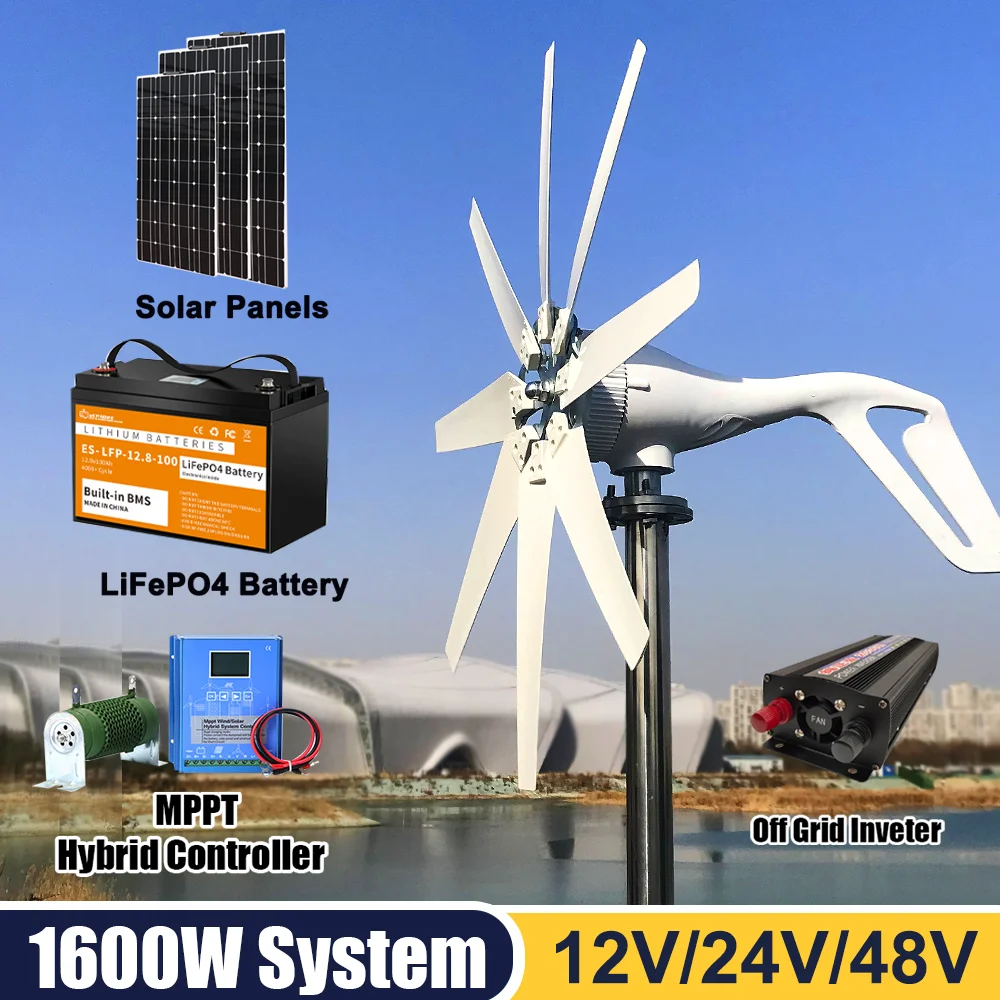 

1000W 2000W 12V 24V Wind Turbine Generator Complete Set Windmill MPPT Charge Controller Small Wind Generator Home Use Low Noise