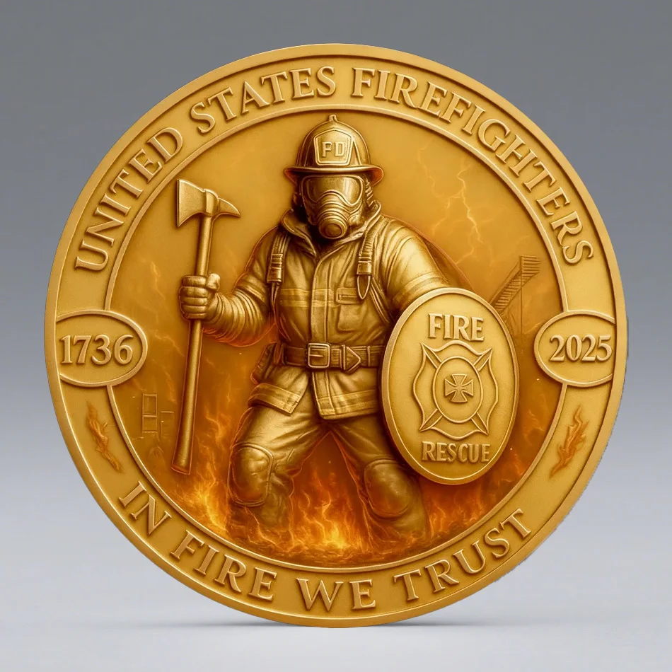 Honor The Fallen Printing Gold Plated Souvenir Coin We Trust United States Firefighter Collection Coin Home Decoration view 2