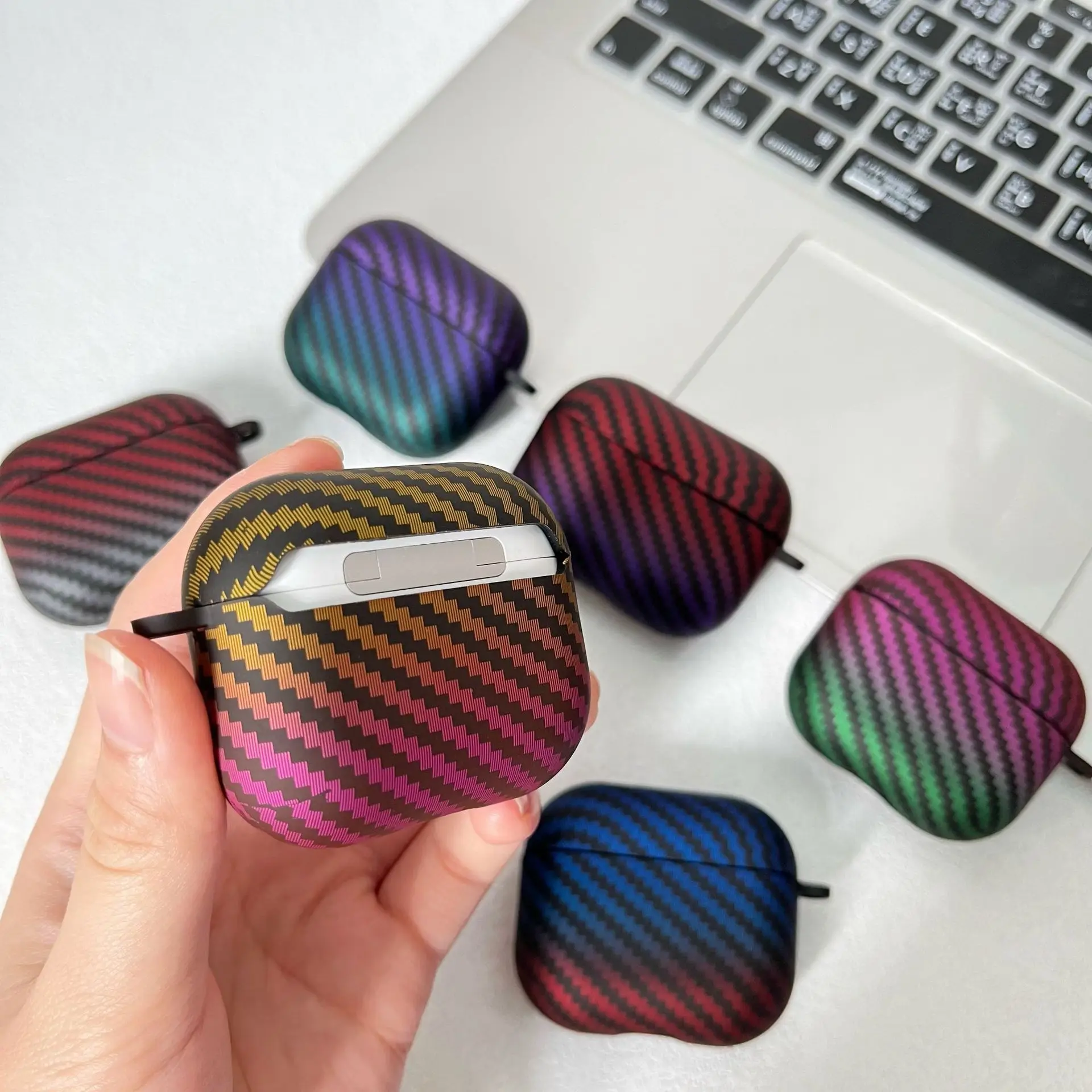 2022新ケースairpodsのためのプロ2 airpods 3 2 1ケース勾配炭素繊維勾配カバーairpodsのためのプロ2アクセサリー