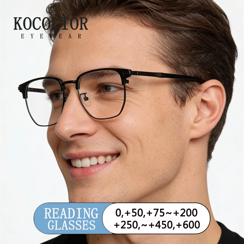 80523 High Quality Retro Large Frame Reading Glasses for Men's Computer Anti Blue Light Professional Customiz Presbyopia Glasses