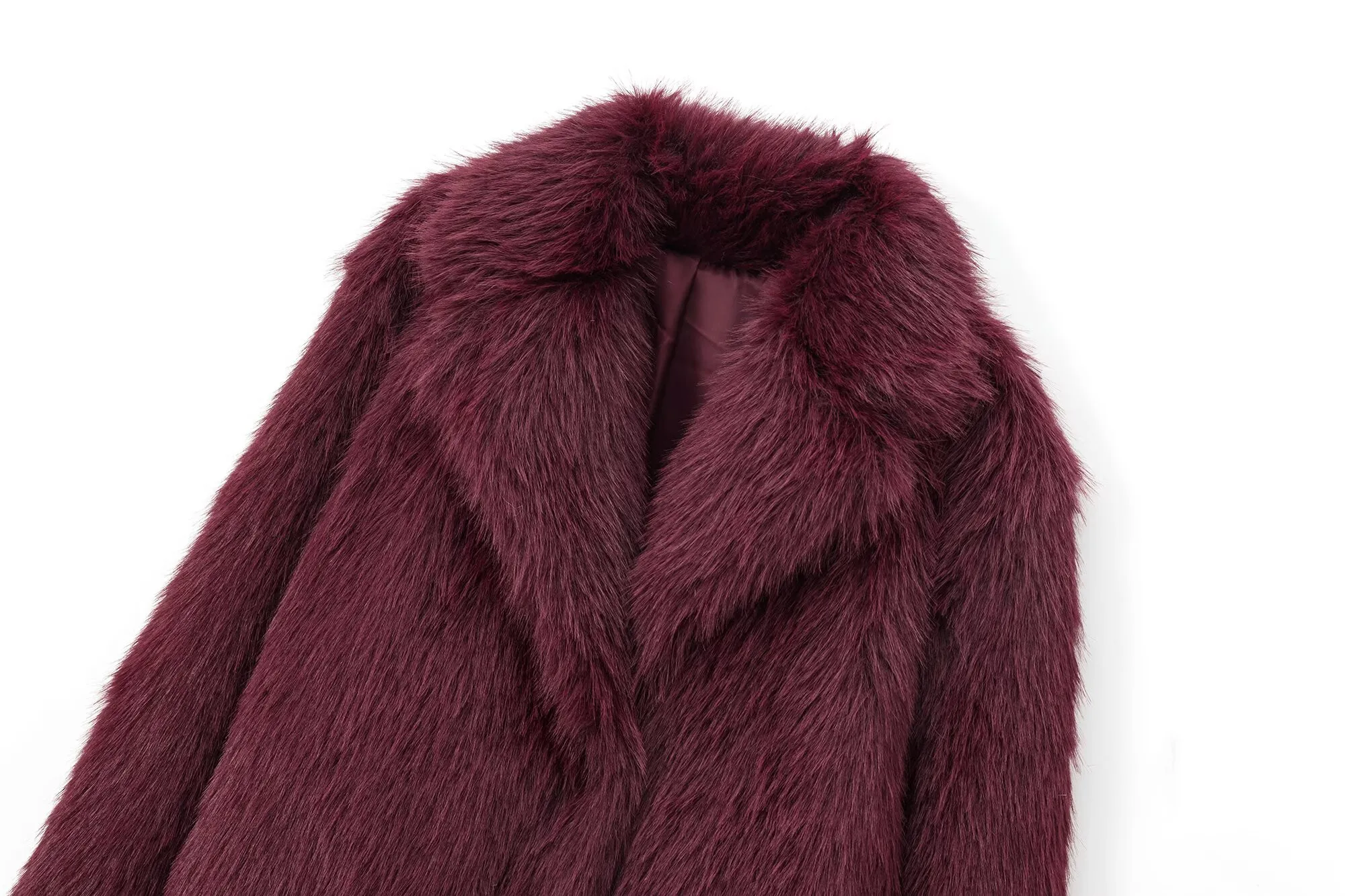 2025 Autumn New Women's Solid Color Series Faux Fur Effect Textured Plush Coat