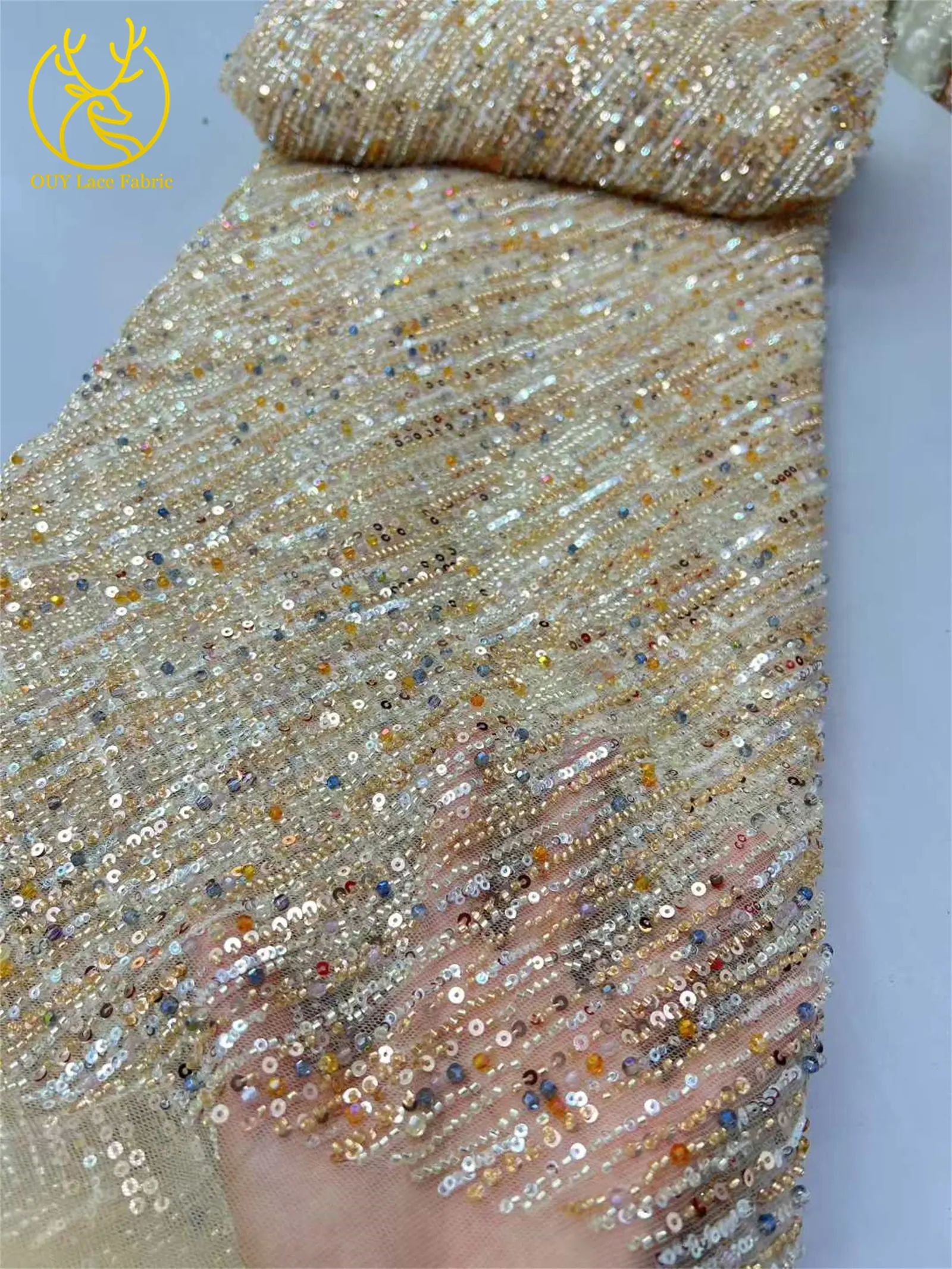 アフリカカラービーズレース生地2025高品質高級フレンチブラックスパンコールレース生地、女性用パーティーイブニングドレス用