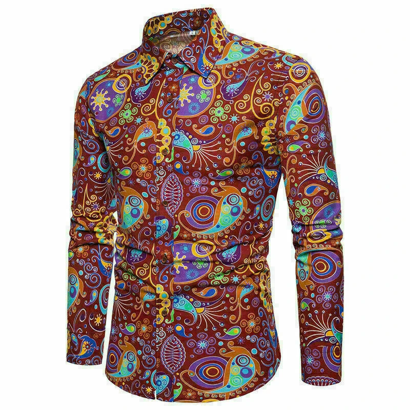 Long Sleeve Hawaiian Shirts Men Fashion Shirt Floral Blouses Cuba Beach Blouse Men's Clothing Turn Over Collar Camisas Hombre