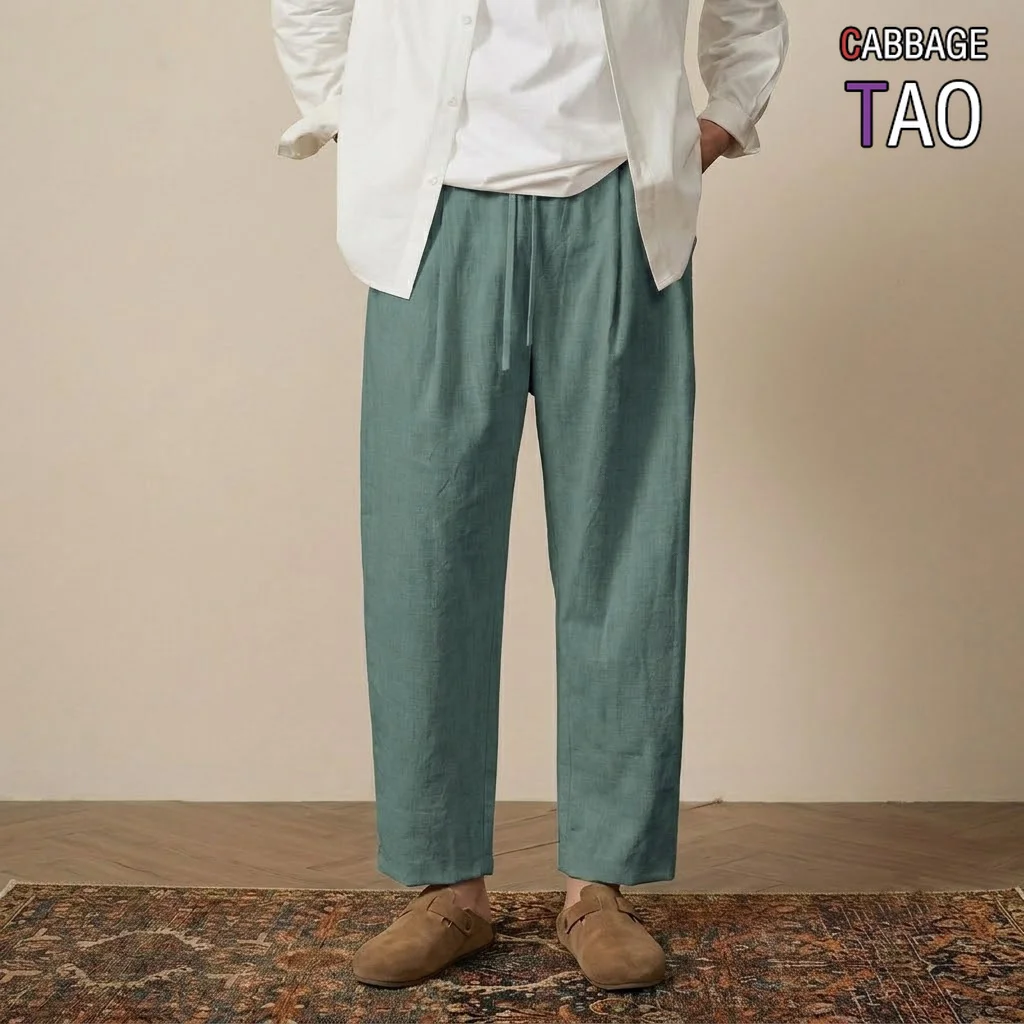Mens Daily Cotton Trousers Male Airy Drop Crotch Slacks Joggers Plain Tone Oversized Bottoms Running Gym Street  Work Slacks