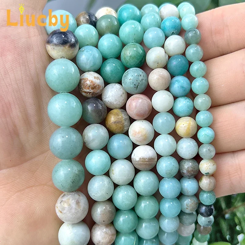 DIY-Fußkettchen, Armband, Ohrringe, Naturstein, gemischte Amazonit-Perlen, glatte, handgefertigte Perlen für die Schmuckherstellung, 15 Zoll, Großhandel, 4/6/8/10/12 mm. – Detail 2