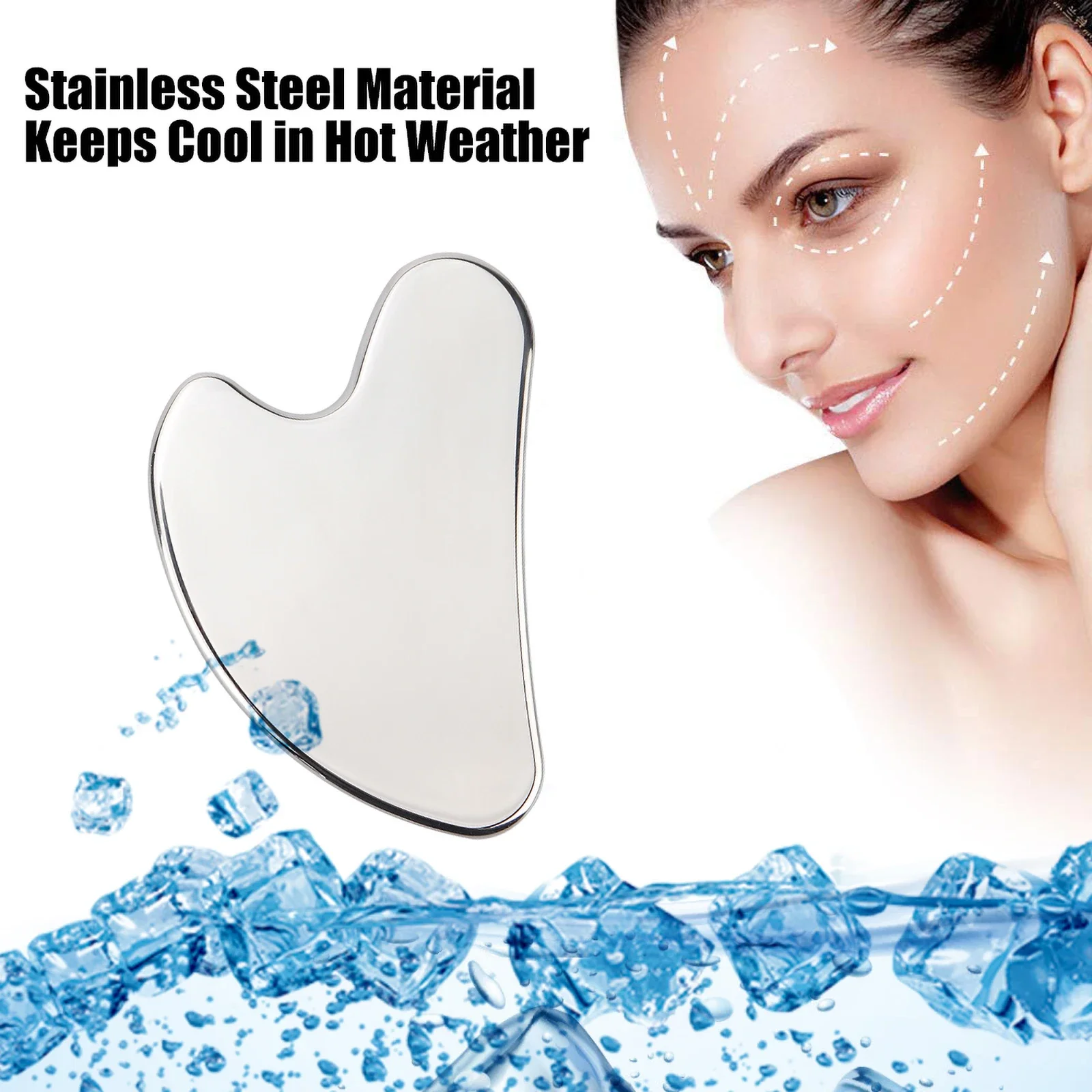 1 raspador Gua Sha de acero inoxidable para raspar la piel, masajeador facial, herramientas para el cuidado de la piel, levantamiento facial,