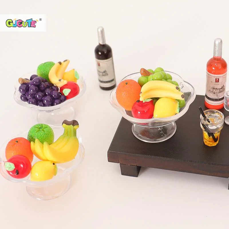 6 Teile/satz Simulation Transparent Obst Platte Banane Orange Traube Modell Puppenhaus Lebensmittel Und Spielen Miniatur Zubehör Für Kinder