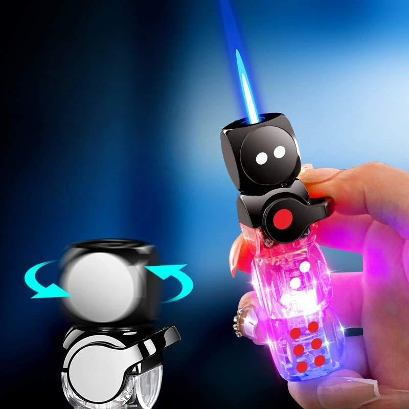 Windproof Luminous Gyroscope Rotating Dice Inflatable Lighter with Direct Spray Flame and Visible Window Lighter New Men's Gift