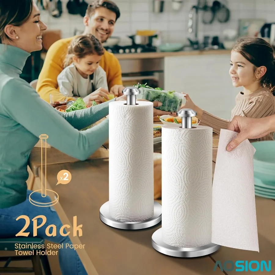 2 Piece Stainl Steel Weighted Paper Towel Holder Countertop Sier Vertical Kitchen Bathroom Paper Towel Holder with NonSlip Base
