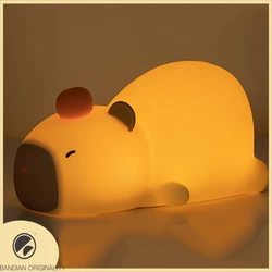 Capivara-Bonito Silicone LED Cartoon Night Light, USB Recarregável, Escurecimento, Lâmpada de Dormir, Decoração do Quarto Infantil, Presente de Aniversário