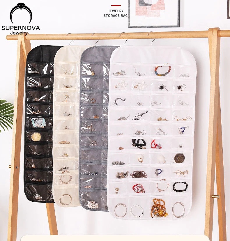 Simple Hot Hang Storage Necklace Ring Bracelet Jewelry Storage Device 80 Pockets Double sided Stand Wardrobe Display Bag