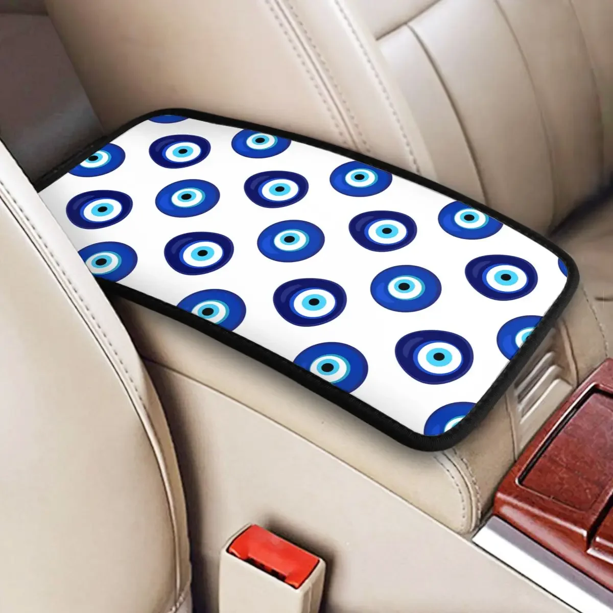 Four Seasons Car Arm Rest Cover Mat Nazar Evil Eye Magic Center Console Protective Cushion Pad Eyelash Car Decor Accessories