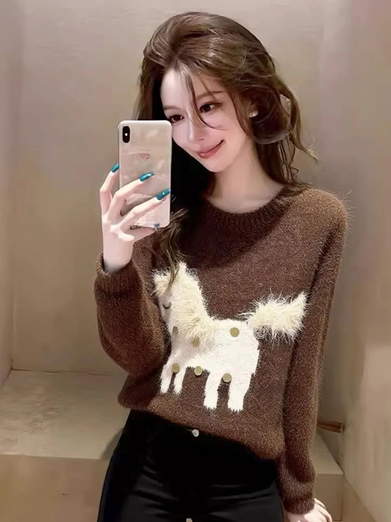 

Милый вязаный свитер с вышивкой, свободного кроя, универсальный, удобный, в корейском стиле, для повседневной носки