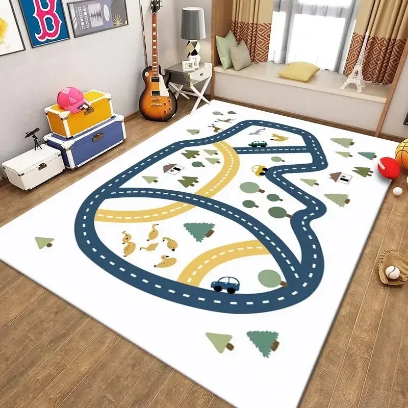 VIKAMA Kids' City Transportation Play Rug Living Room Bedroom Sofa Home Decor Eco-Friendly Material Durable Easy to Clean