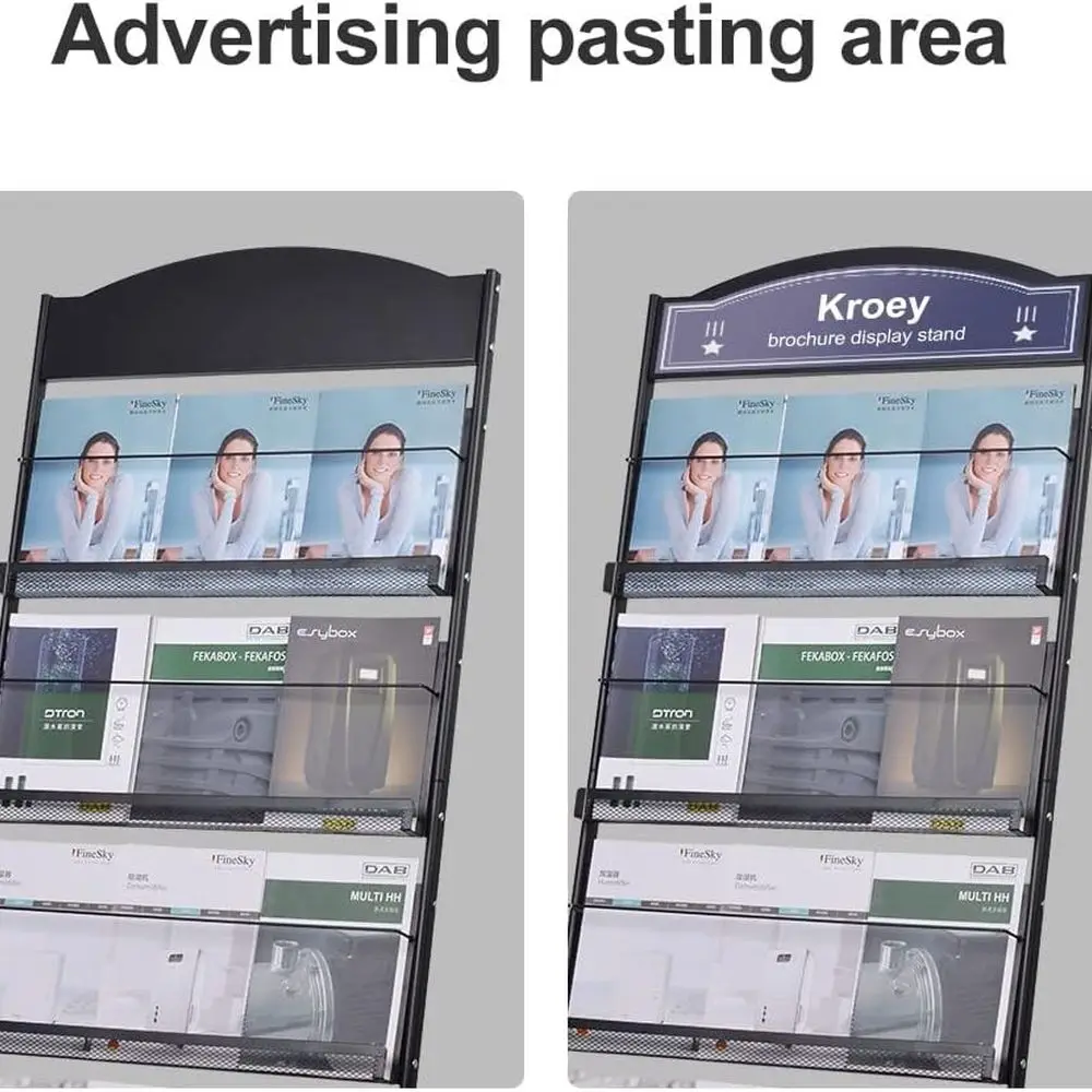 Mobile 4-Tier Literature Display Rack with Wheels for Office and Reception Spaces