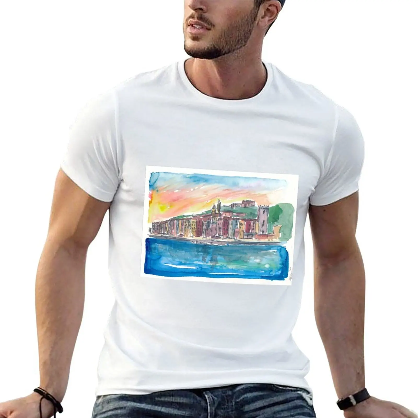 

Porto Venere Mediterranean Sunset In Italy T-Shirt t shirt man cotton essential t shirt T-Shirt