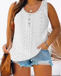 2024 Summer Temperament Commuting Style Round Neck Sleeveless Women's Jacquard Knitted Tank Top Pullover Top