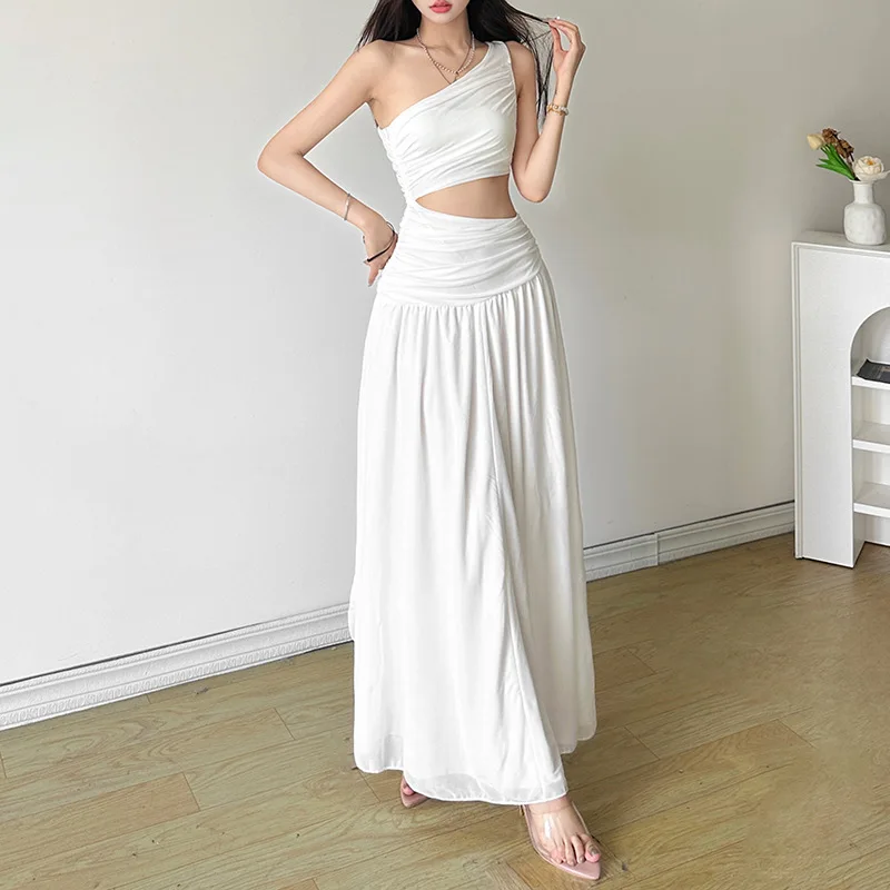 2025 nueva moda Sexy elegante Maxi vestido de verano de las mujeres fuera del hombro sin mangas recortado playa temperamento largo vacaciones Vestidos