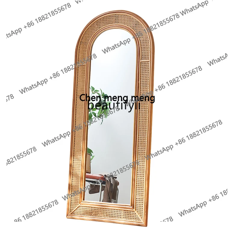 

Japanese full-length mirror, full-length mirror, cloakroom floor fitting, modern bedroom rattan women's clothing store mirror H