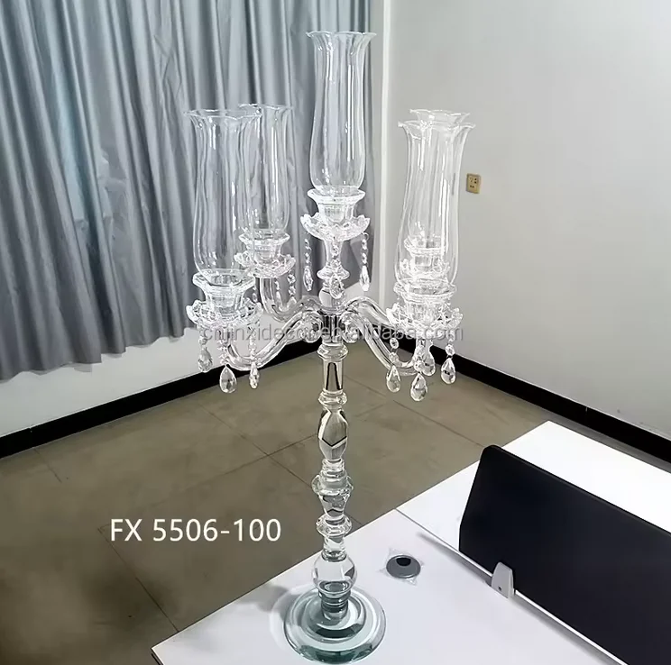 

5pcs) 5 Amrs Candlestick Candelabra clear Candlestick Holder Glass Table Candlestick Centerpiece