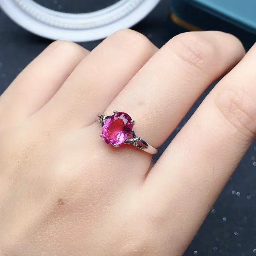 Fashion Silver Topaz Ring for Party 2ct 7mm *9 Mm VVS Grade Pink Topaz Silver Ring Solid 925 Silver Topaz Jewelry
