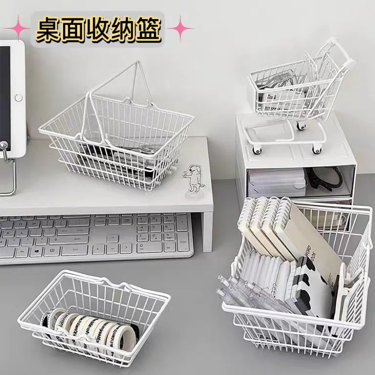 

Iron Desktop Organizer Basket Shopping Basket Mini Alloy Girls Shopping Basket Gift