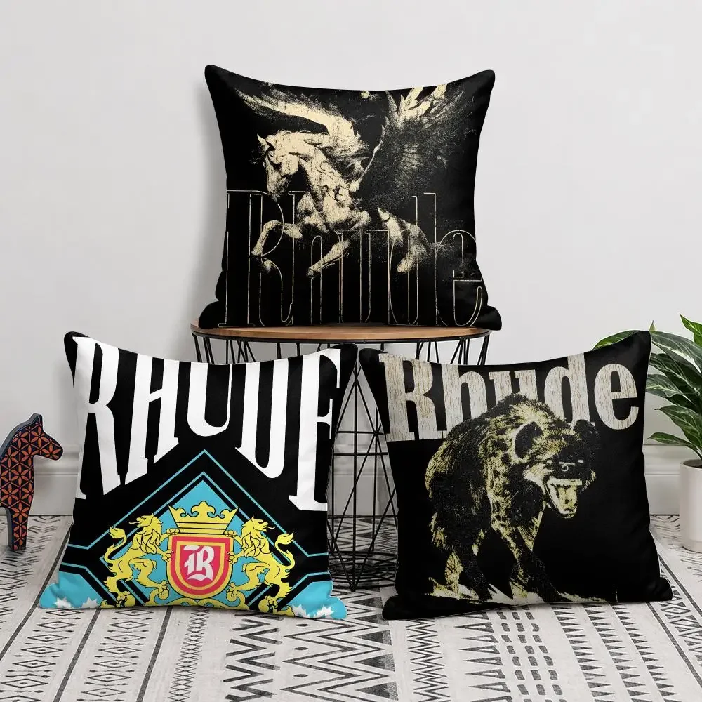 Fashion Brand R_RHUDEs Cushion Cover Double-Sided Plush Sofa Cushion Covers Organic Breathable Invisible Zipper