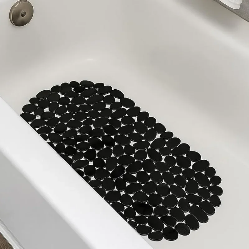 1 alfombrillas ovaladas para bañera de guijarro, alfombrilla de baño antideslizante de 36x69cm con ventosas y orificios de drenaje para baño, alfombrilla de ducha de PVC, alfombrilla segura