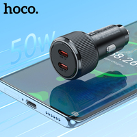 HOCO NZ14B Dual USB C Atmosphere Light Car Charger PD30W Quick Charger Cigar Lighter QC Adapter For Samsung S22/S23/S24 Ultra