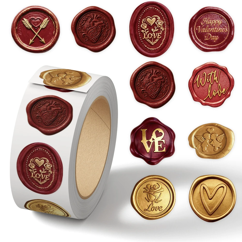 

500pcs/roll Red Wax Seal Cartoon Sticker Valentine's Day Sealing Decals Scrapbook Phone Laptop Graffiti Sticker Decoration Gift