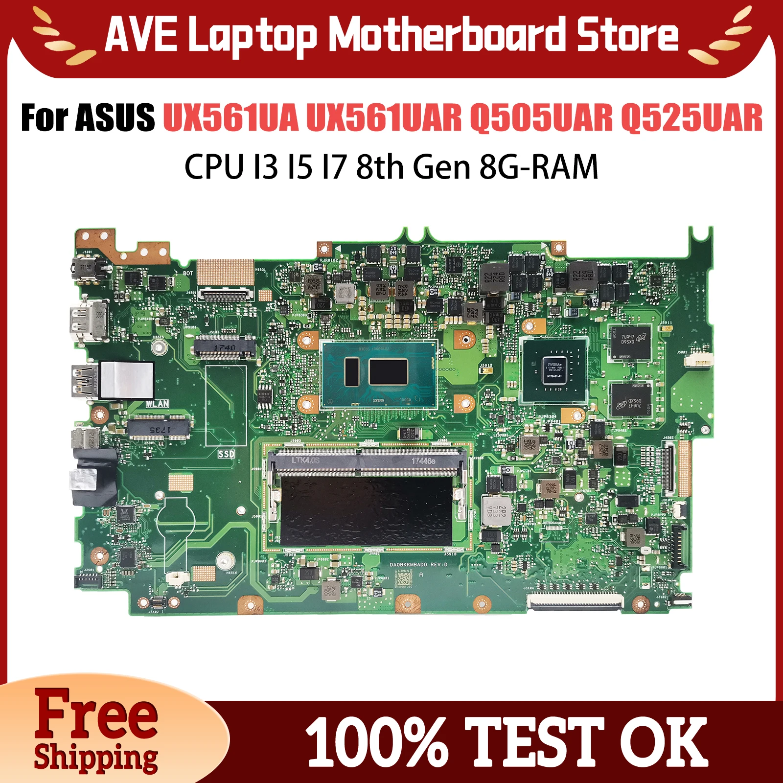 

UX561UA Notebook Mainboard For ASUS UX561UAR Q505UAR Q525UA Q525UAR Laotop Motherboard CPU I3 I5 I7 8th Gen 8G-RAM