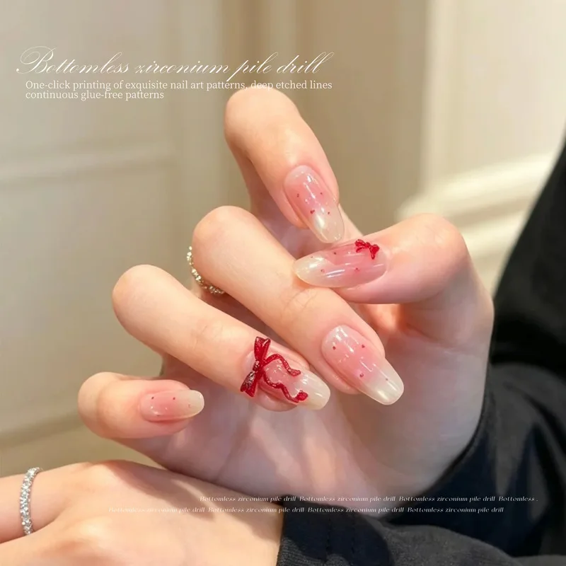 LYLE 50Pcs Autumn Winter Maillard Mixed 3D Bow Resin Rhinestone Wine Red Coffee Translucent Nail Art Charms Press On Accessories