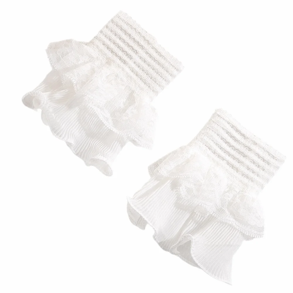 

Embroidery Details False Wrist Cuffs Mesh Ruffle Detachable Sleeves Double-layer Solid Color Lace Fake Cuffs Bridal Gowns