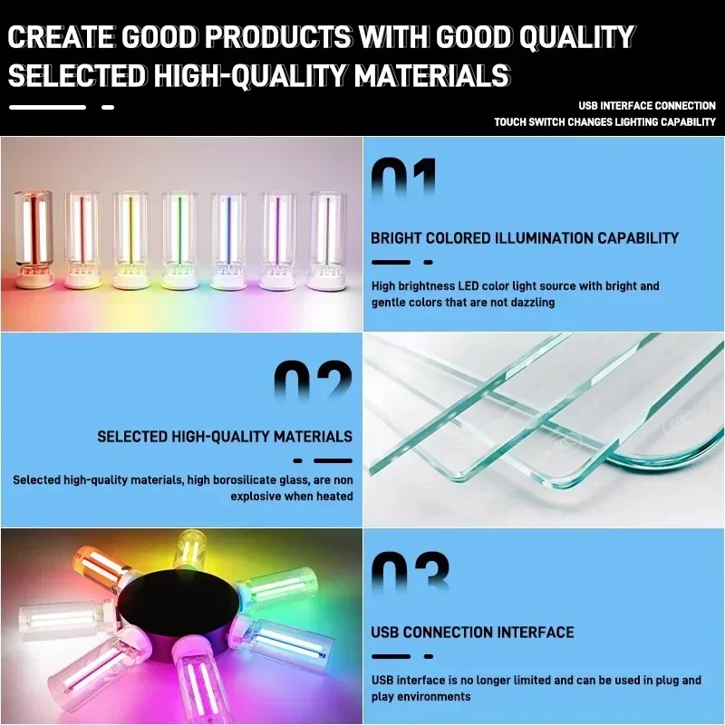 LED USB Lamp Mini Night Light USB Plug-in LED Light Bulb Touch Control Dimming for Car Bedroom Ambient Decorations Lighting