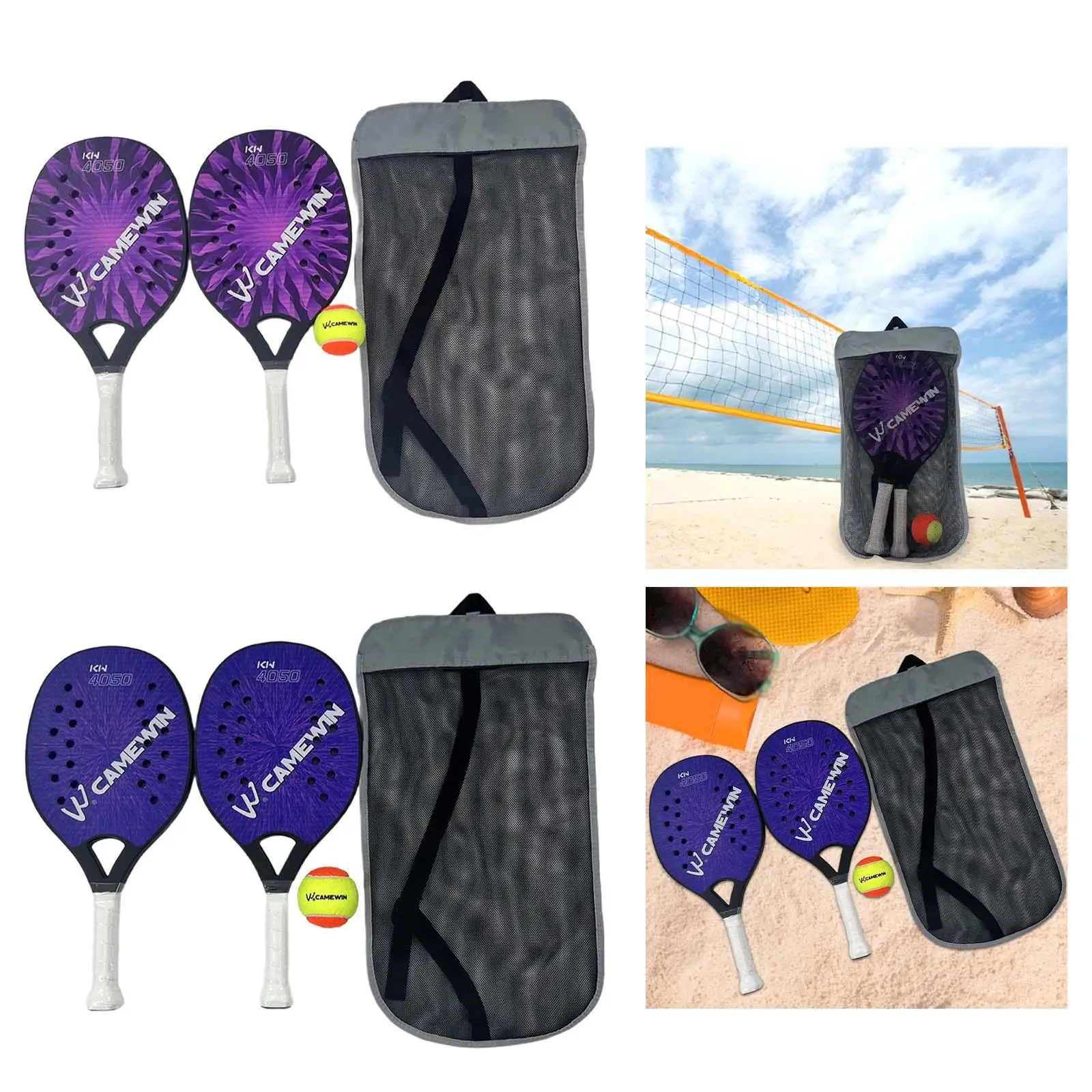 

2x Beach Tennis Rackets Nonslip Sweat Resistant Grip Large Racket Surface Portable Lightweight Beach Tennis Racquet for Yard