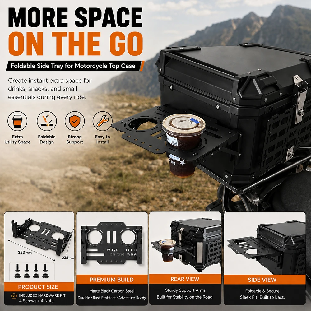 Folding Aluminum Motorcycle Tail Box Molle Panel Universal Top Case Quick Mount Storage Rack Tactical Organizer