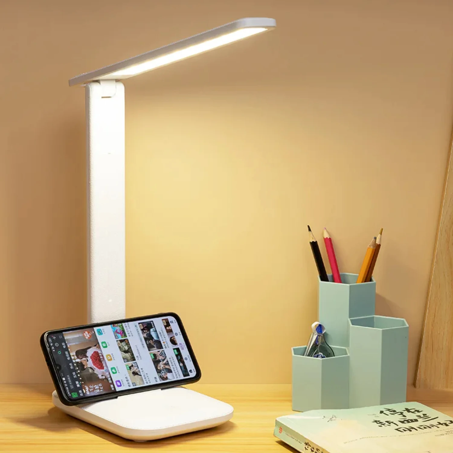 Modern Stylish Dimmable Foldable LED Desk Lamp with USB Charging for Bedroom, Student Reading, Night Light - Improve Reading wit