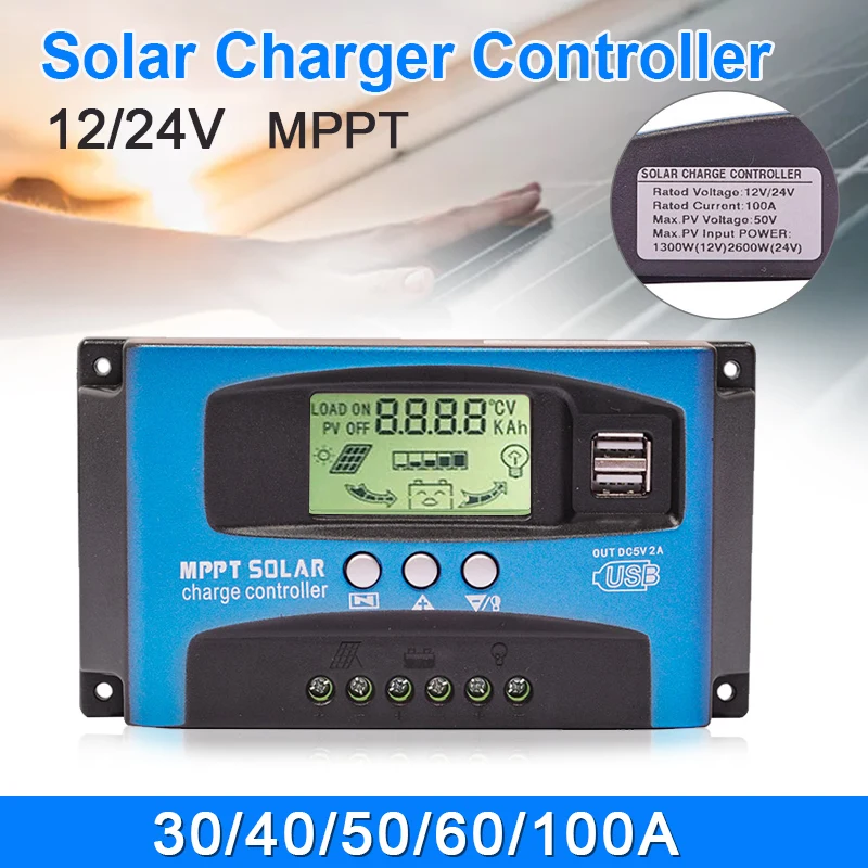 50/60/100A MPPT Solar Charge Controller Dual USB LCD Display 12V 24V Auto Solar Cell Panel Charger Regulator With Load