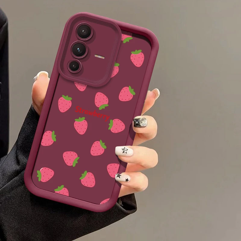 Silicone Phone Case For Vivo V70 FE V60 Lite V30 SE V30E V29 V27E V25 V23 V50 V40 Pro Strawberry Pattern Shockproof Soft Cover view 6