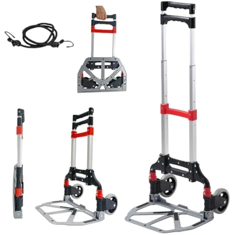 

Folding Hand Truck Multifunctional Hand Trolley 165lbs Aluminium Portable Trolley Two Wheel Hand Cart with Foldable Handle 5inc