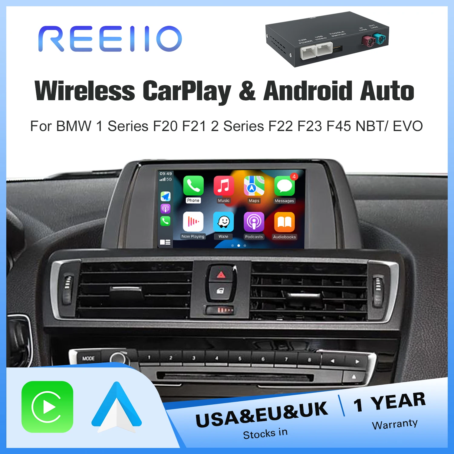 Wireless CarPlay Android AUTO สําหรับ BMW 1 2 Series F20 F21 F22 F23 F45 2011-2020 NBT EVO พร้อม MirrorLink Airplay ด้านหลังกล้อง