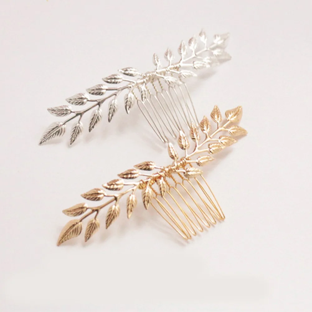 2 قطعة مشط شعر الزفاف الذهبي فروع الصفصاف خمر ورقة إدراج مشط غطاء الرأس الزفاف للنساء حفلة خطوبة الذكرى #5