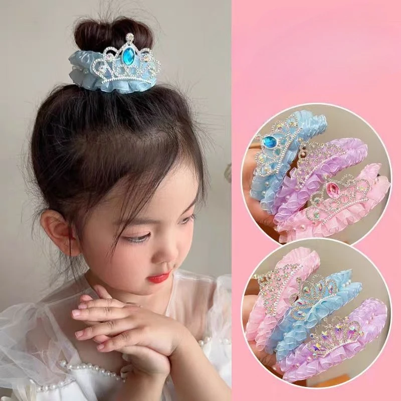 

Princess Crown Hair Buckle Baby Girls Rhinestone Gauze Hair Clip Back Head Ponytail Headdress Hair Styling Accessories for Kids