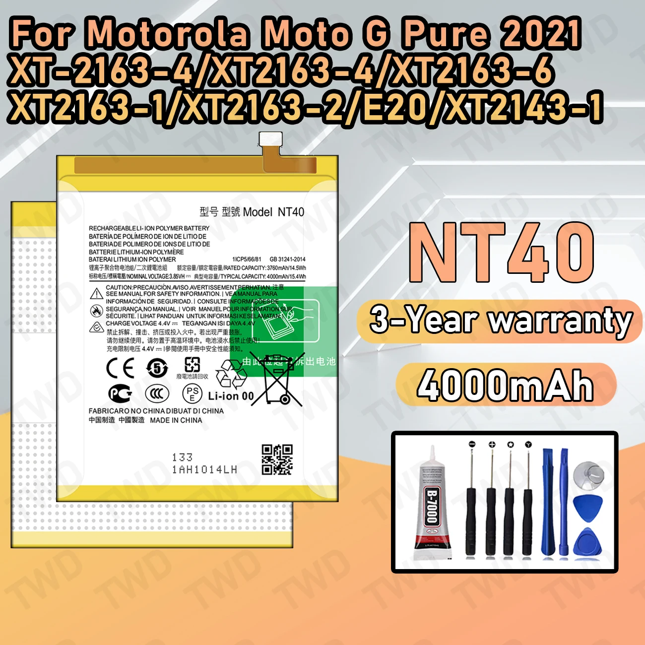

NT40 Large capacity Battery For Motorola Moto G Pure 2021/XT-2163-4/XT2163-4/Moto E20 batteries New High Quanlity+Free Tools