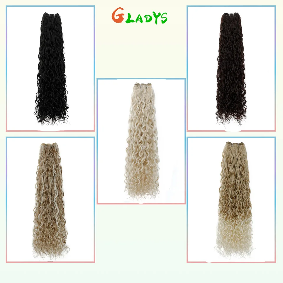 20 pouces vague d'eau paquets Extensions de cheveux Ombre brun bouclés paquets Extensions brun clair cheveux synthétiques paquets pour les femmes