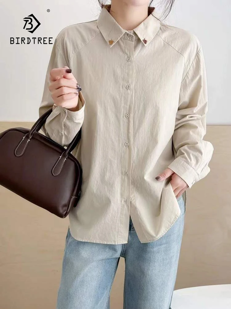 

Новая женская хлопковая рубашка с длинным рукавом Весна 2026, с отложным воротником и вышивкой, в стиле Mori Girl, модная, милая, шикарная, свободная блузка T63519CC