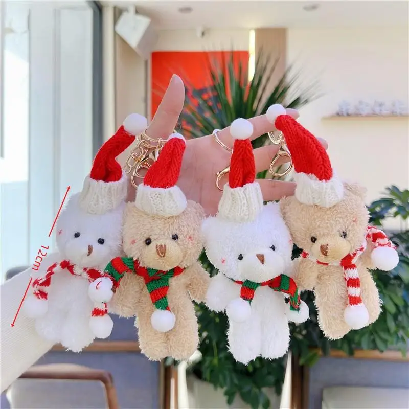 1개 크리스마스 홈 장식 귀여운 플러시 곰 인형 크리스마스 트리 펜던트 부드러운 미니 곰 인형 키체인 어린이 크리스마스 선물