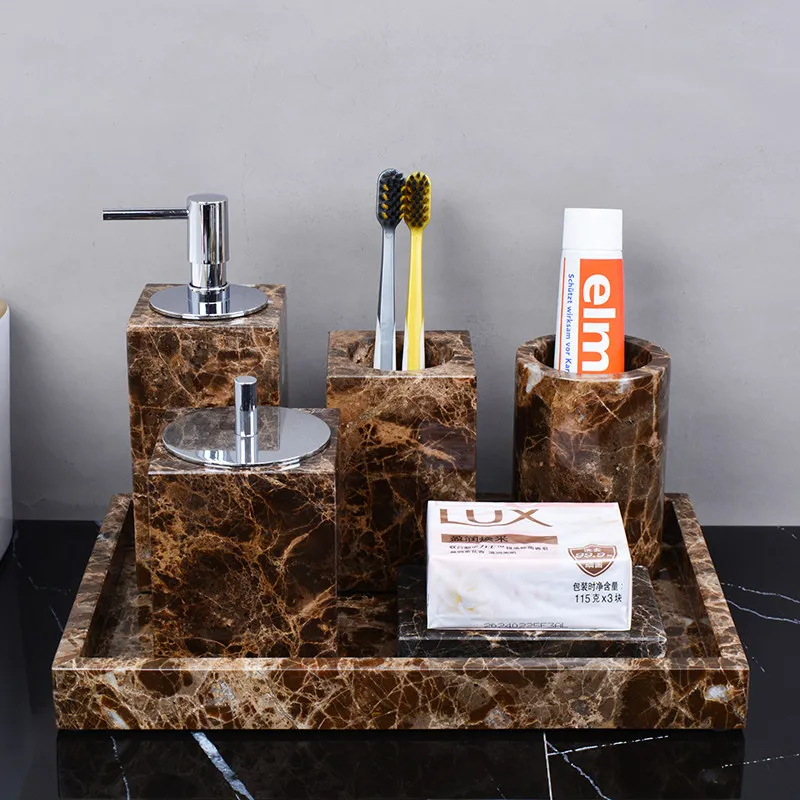 

Coffee mesh marble tray set, storage bathroom, washing, light luxury bathroom, lotion bottle set.