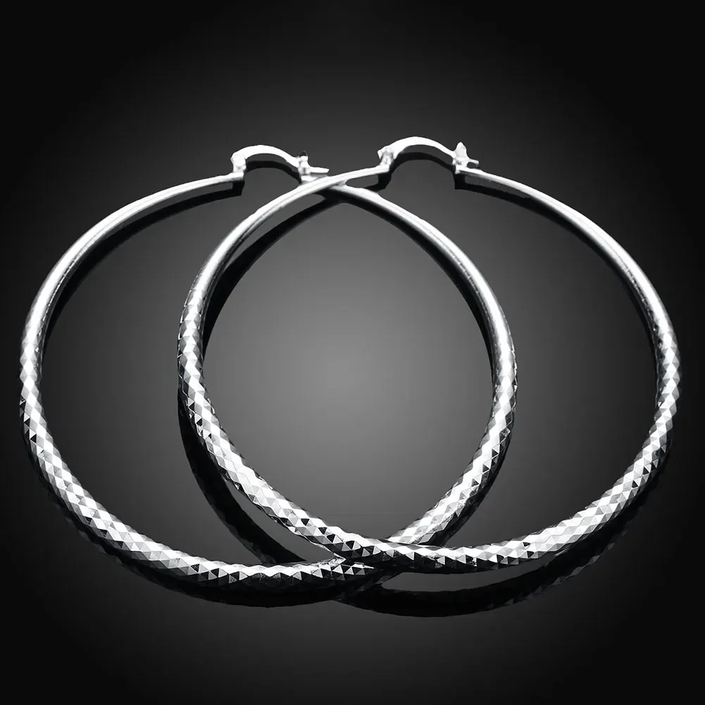 925 Sterling Silver Charm 7CM Big Circle Earrings for Women Luxury Fashion Party Wedding Accessories Jewelry Christmas Gifts